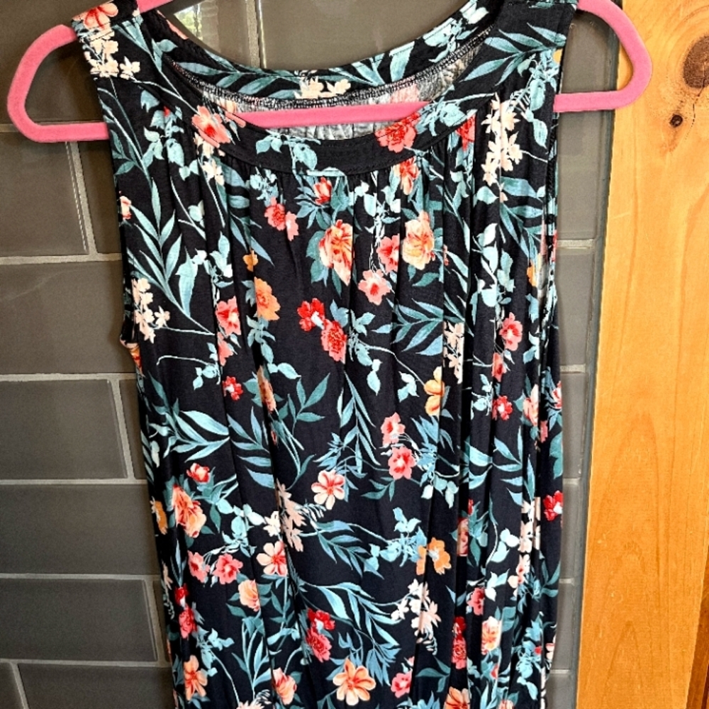 LOFT Floral Black and Pink Blouson Top